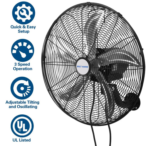 20 Inch Oscillating Wall Mount Fan With Wired Remote, 3 Speed High Velocity Industrial Fan Delivers Up To 5900 CFM For Garage