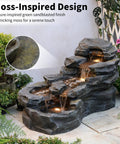 Epic 37 Inch Outdoor Floor Standing Five Tier Rock Waterfall Fountain With LED Lights for patio decor