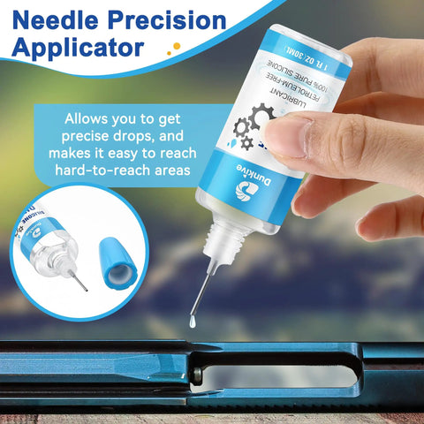 Silicone Airsoft Lubricant With Needle Oiler 6 oz chamber lube in use for airguns with precision applicator