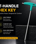 3mm T Handle Hex Key Wrench Beefy Long Arm Heavy Duty CRV Steel Ergonomic Hex Wrench For Furniture Bicycles Auto Repair And Home DIY Green All Purpose, green T-handle