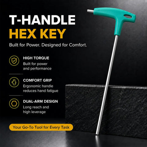 3mm T Handle Hex Key Wrench Beefy Long Arm Heavy Duty CRV Steel Ergonomic Hex Wrench For Furniture Bicycles Auto Repair And Home DIY Green All Purpose, green T-handle