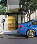 Blue electric vehicle charging with Heavy Duty EV Charging Cable Type 2 Male To GB/T Female Mode 3, five meter connection.