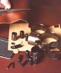 Leather Circle Cutter Set 31 Piece Circle Punch Kit With 1mm to 55mm Holes, high carbon steel punches, leather crafting tools on table
