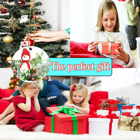 40 Pack Double Sided Metal Sublimation Ornament Blanks For Christmas Tree Decor And DIY Crafts, 2.75 Inch Round Aluminum Ornaments For Heat Press Printing, Personalize Gifts And Seasonal Decor with children opening gifts.