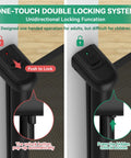 One-touch double locking system on retractable baby gate for wide openings up to 71 inches, 33 inches tall, indoor outdoor gate