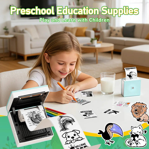 Ultra Compact Mini Sticker Printer And Portable Wireless Craft Maker For Students Hella Convenient Instant Graphic Output in use by girl crafting.