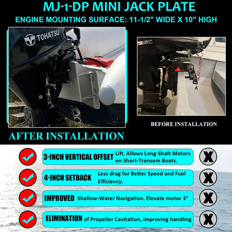 4 Inch Setback Jack Plate For Outboard Motors Up To 35HP With Wooden Mounting Block Included, Adjustable Distance Between Engine And Transom, A Beefy Ready To Go Upgrade For Skiffs, Aluminum Boats, And Inflatable Boats, Easy Clamp On Mount
