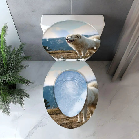 Elongated Toilet Seat Decorative Bathroom with a dog design, suitable for standard elongated toilets, designed for bathroom decor.
