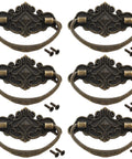 Six Pack Vintage Antique Bronze Drawer Pull Handles With Backplates For Retro Drawers Jewelry Boxes Kitchen Cabinets And Furniture Hardware