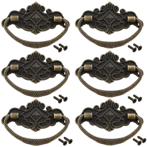 Six Pack Vintage Antique Bronze Drawer Pull Handles With Backplates For Retro Drawers Jewelry Boxes Kitchen Cabinets And Furniture Hardware