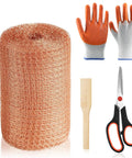 Copper Mesh Rodent Control Roll, 5 In X 50 Ft Wire Screen For Mice And Rats, Bats And Snails with gloves, scissors, and spatula