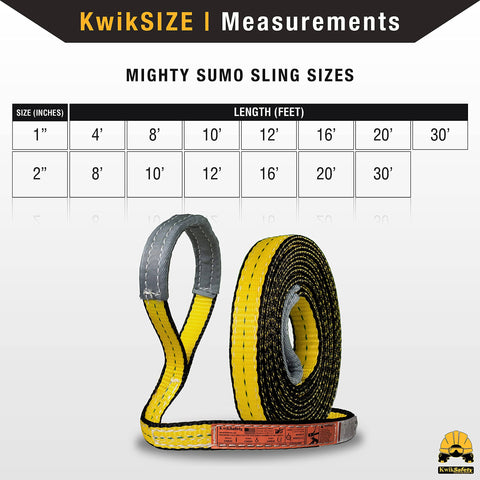 Mighty Sumo 1 Inch By 10 Foot Poly Web Sling Lifting Strap For Construction And Rigging, coiled strap on measurement chart