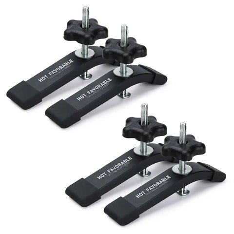 Rugged Aluminum T-Track Hold Down Clamps For Woodworking 6-3/8 Inch L By 1-1/4 Inch W Fits 3/4 X 3/8 T-Track Black Anodized Fine Sandblast 4 Pack