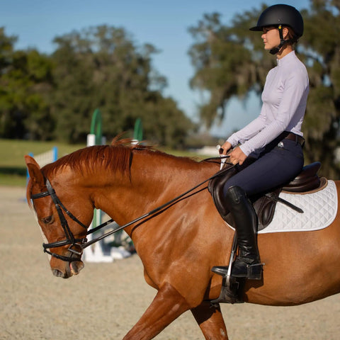 Rider on a horse with Padded Dressage Bridle With Reins And Removable Flash In Black For Warmbloods All Day Comfort Single Crown