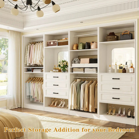 Straight Up Dream Closet Setup Modular Storage Organizer With Drawers And Full Length Mirror White Closet Rack System For Bedroom Hassle Free Tool Free Assembly Game Changer For Any Space