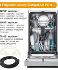 Open dishwasher showcasing Dishwasher Door Seal Kit Replacement For Frigidaire Kenmore Electrolux And Crosley Includes Door Gasket 154827601, Lower Seal 809006501, Splash Shield 154701001 For A Precise Fit And Quiet, Durable Repair with parts shown