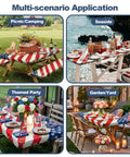 Vintage American Flag Picnic Table Cover Set With Bench Covers, Waterproof 72 By 30 Inch Outdoor Tablecloth in various settings