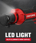 Close-up of Tough 20V Max Cordless Cut Out Tool Rips Through Drywall And Plasterboard Without Missing A Beat, LED light feature.
