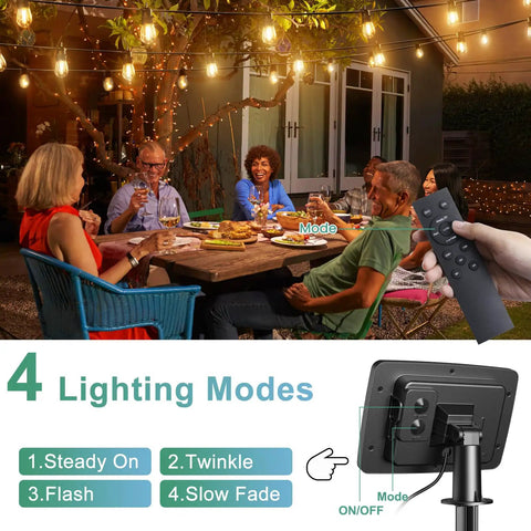 Outdoor dinner under 105ft Solar String Lights Waterproof Patio Lighting With 30 Plus 2 Shatterproof S14 Bulbs 4 Modes 3 Timers IP65