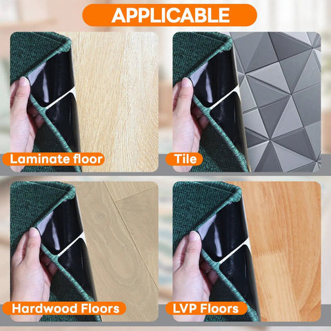 Non Slip Rug Gripper Pads For Area Rugs And Carpets, Reusable Tape That Keeps Corners Flat, No Damage To Hardwood Floors, Dual Sided Carpet Gripper Pads, 12 Pieces