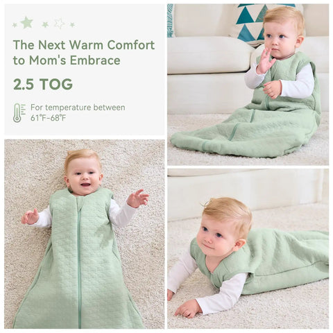 Baby in Cozy Six To Twelve Month Winter Sleep Sack With Two Point Five TOG One Hundred Percent Cotton Wearable Baby Blanket