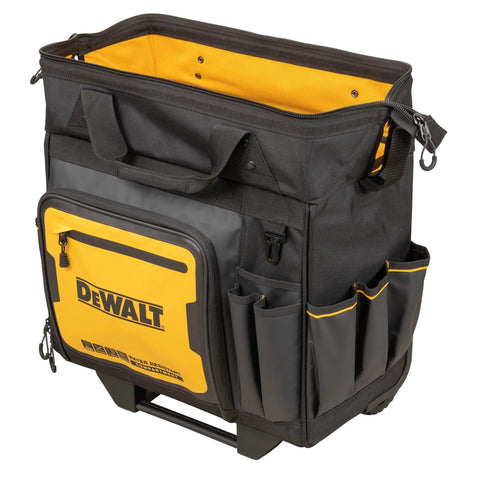 18 Inch Rolling Tool Bag With 27 Pockets For Rough Jobsites IP54 Water Resistant Compartment Built Tough From 1680D Fabric And Dirt Repellent Tarpaulin