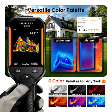 Pro Grade High Resolution Thermal Imaging Camera With 240x240 IR Sensor And 2MP Visible Camera Fusion Imaging 25Hz Handheld Thermography displaying thermal images on screen.