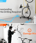 Vertical Bike Stand Freestanding Rack With Adjustable Height For 29 Inch Wheels 360 Degree Lockable Wheels Portable Indoor Bike Holder For Garage or Apartment comparison with wall drilling.