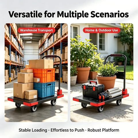 Heavy Duty Push Cart Dolly Platform Truck Hand Truck With Foldable Flatbed High Capacity Moving Cart For Boxes Sponge Anti Slip Foam Grip Handle Shock Absorbing Cold Proof Space Saving Design in warehouse and home use