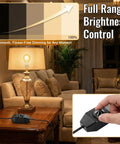 Two Pack Upgraded Inline Dimmer Switch For Lamp Cord Black Super Simple Hookup And Total Vibe Power Control Plus No Fuss Wiring For Modern Indoor Table Lamp Fixtures, shown on a table with a lamp.