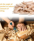100 Piece Solid Wood Pocket Hole Plugs For Three Eighths Inch Pine Wood on table with woodworking tools and shavings