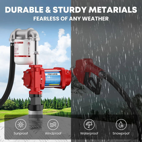 Heavy Duty 12V Fuel Transfer Pump With 10 GPM Flow, Cast Iron Rotary Vane Pump, weatherproof in sun and rain