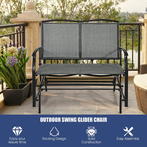 Outdoor Glider Bench For Patio And Backyard With Steel Frame That Handles 400 Lbs Two Person Loveseat Swing Rocker Gray
