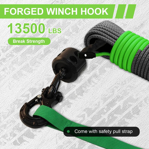 All In One Synthetic Winch Rope Kit 1/4 Inch By 50 Feet With 10000 Lbs Break Strength, Heavy Duty Forged Hook, Protective Sleeve in image