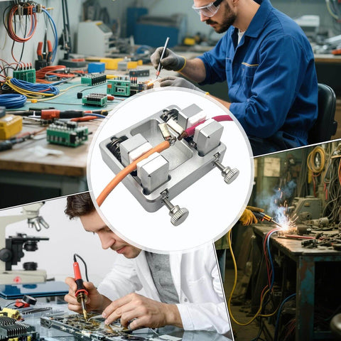 Adjustable Aluminum Soldering Jig For Electronics PCB Assembly And Jewelry Watch Repair in use by technicians
