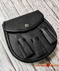 Dope Renaissance Scottish Medieval Faux Leather Sporran Pouch Bag Black With Adjustable Strap For Larp Cosplay Belt Carry