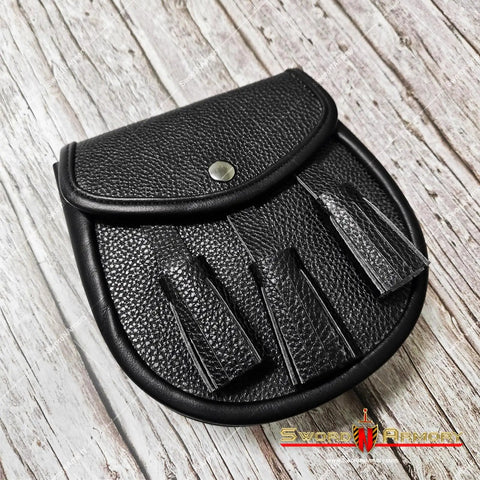 Dope Renaissance Scottish Medieval Faux Leather Sporran Pouch Bag Black With Adjustable Strap For Larp Cosplay Belt Carry