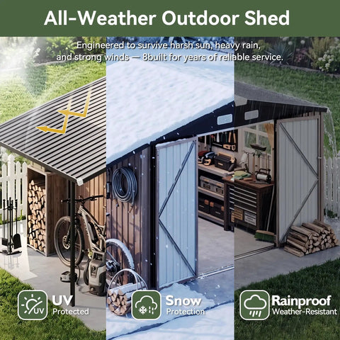8x12 Ft Outdoor Metal Shed Built Tough For Everyday Yard Gear With Open Firewood Bay And Lockable Doors, interior view