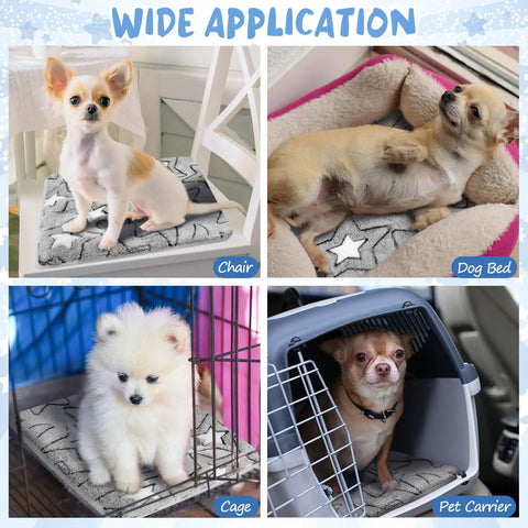 Self Warming Cat Mat And Self Heating Pet Bed That Traps Body Heat Machine Washable Reversible Crate Blanket on various surfaces.