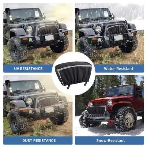 Beefed-Up Waterproof Winch Cover For 8000-13500 Lb Winches, Heavy-Duty 900D Oxford Fabric With PVC Coating, Reflective Ribbon, All-Weather Protection Against The Elements on Jeep winch