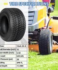 Set Of 2 Tubeless Lawn Mower Tires 16x6.50-8 For Tractor Riding Mowers With Turf S Pattern, 4 Ply, 620 Lbs At 28 PSI