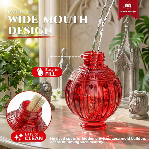 Glass Hummingbird Feeder 26 Oz With Perch And Five Flower Feeding Ports Leak Proof Outdoor Garden Hanging Nectar Bottle