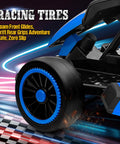 Close-up of tire on 24V Dual 200W Electric Go Kart For Kids 6 To 12, Outdoor Drift Car Ride On with EVA Tires, Blue