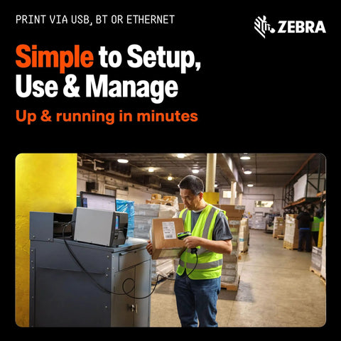 Heavy Duty Thermal Industrial Printer Serving Crisp 600 DPI Prints and Seamless Bluetooth USB Serial Ethernet Quick Hook Ups in warehouse.