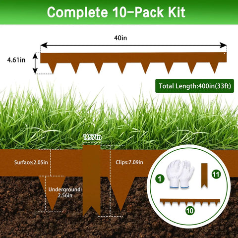 33 Feet Pre Rusted Corten Steel Landscape Edging No Dig Metal Garden Border 10 Pack Weathering Steel Interlocking Strips diagram