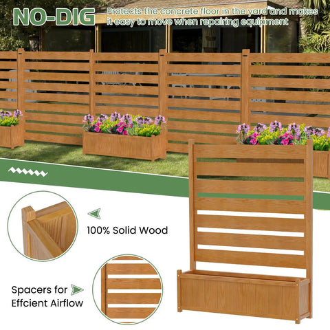 Outdoor Wood Privacy Fence Panels For Air Conditioner Trash Can And Pool Equipment Enclosures With Planter Box Yard Must Have Privacy Screen 3 Panels 36 Inches Wide By 45 Inches High Easy Install, showcasing wood construction and flower planter.