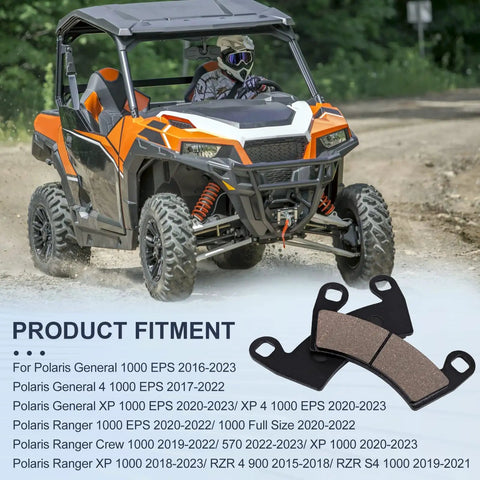 Off-road vehicle with Front And Rear Brake Pads For Polaris Ranger XP 1000 2018-2023 General 1000 EPS 2016-2020 shown in foreground