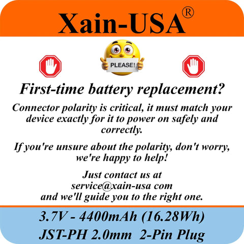 One Pack 3.7V 4400mAh Li Ion Battery Pack With JST PH 2 Pin Connector Polarity Warning Sign