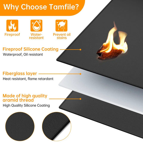 Diagram of Large 68 By 48 Inch Fire Pit Mat For Outdoor Grills And Solo Stove Bonfire with silicone, fiberglass, and aramid layers.
