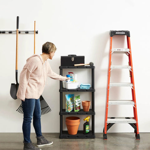 Go To Light Duty Storage Shelves With Ventilated 4 Shelf Rack For Home Garage Basement And Laundry Connects With Multiple Units For Expansive Organization Sturdy Black Shelving Unit For Flexible Storage, black plastic 4-shelf unit in garage